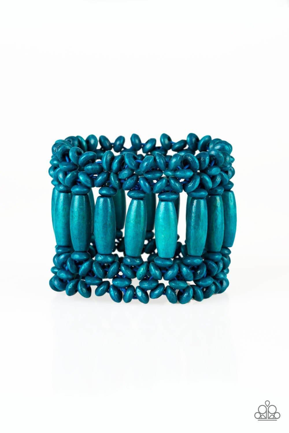 Barbados Beach Club - Blue Wood Stretchy Bracelet - Paparazzi Accessories - GlaMarous Titi Jewels