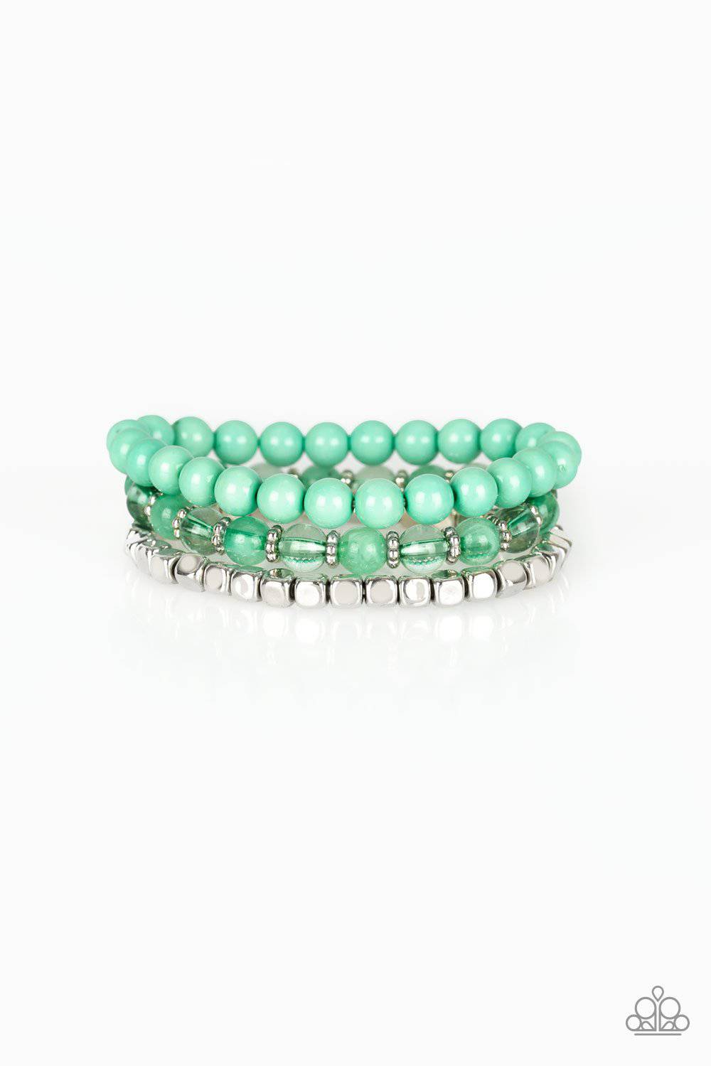 Globetrotter Glam - Green Stretchy Bracelet - Paparazzi Accessories - GlaMarous Titi Jewels