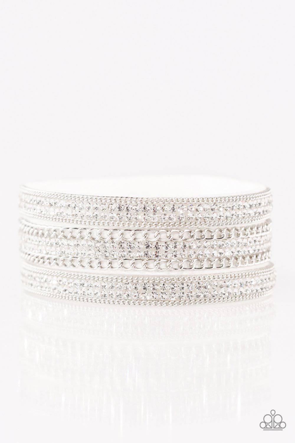 Dangerously Drama Queen - White Rhinestone Wrap Bracelet - Paparazzi Accessories - GlaMarous Titi Jewels