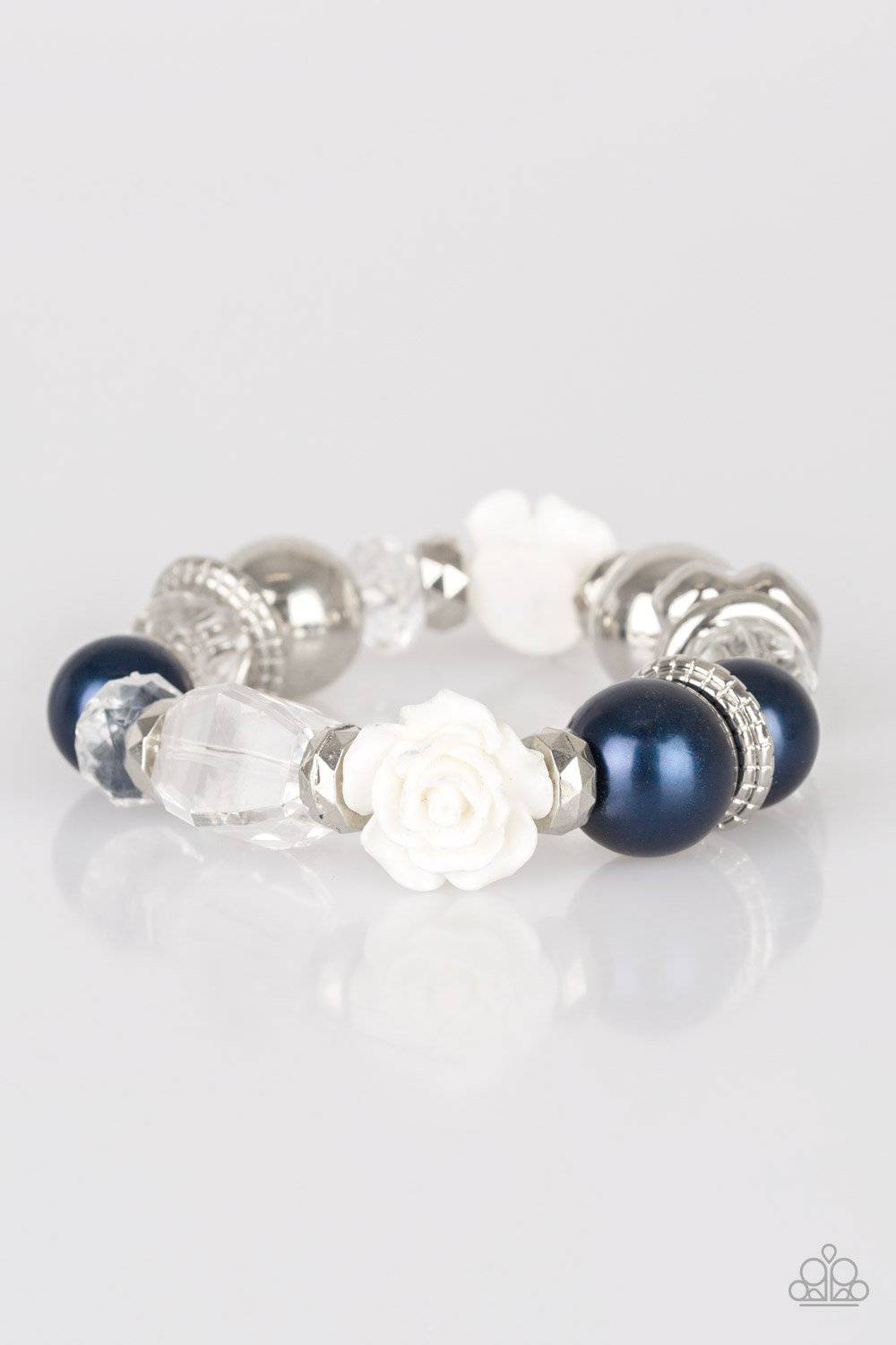 Here I Am - Blue & Silver Stretchy Bracelet - Paparazzi Accessories - GlaMarous Titi Jewels