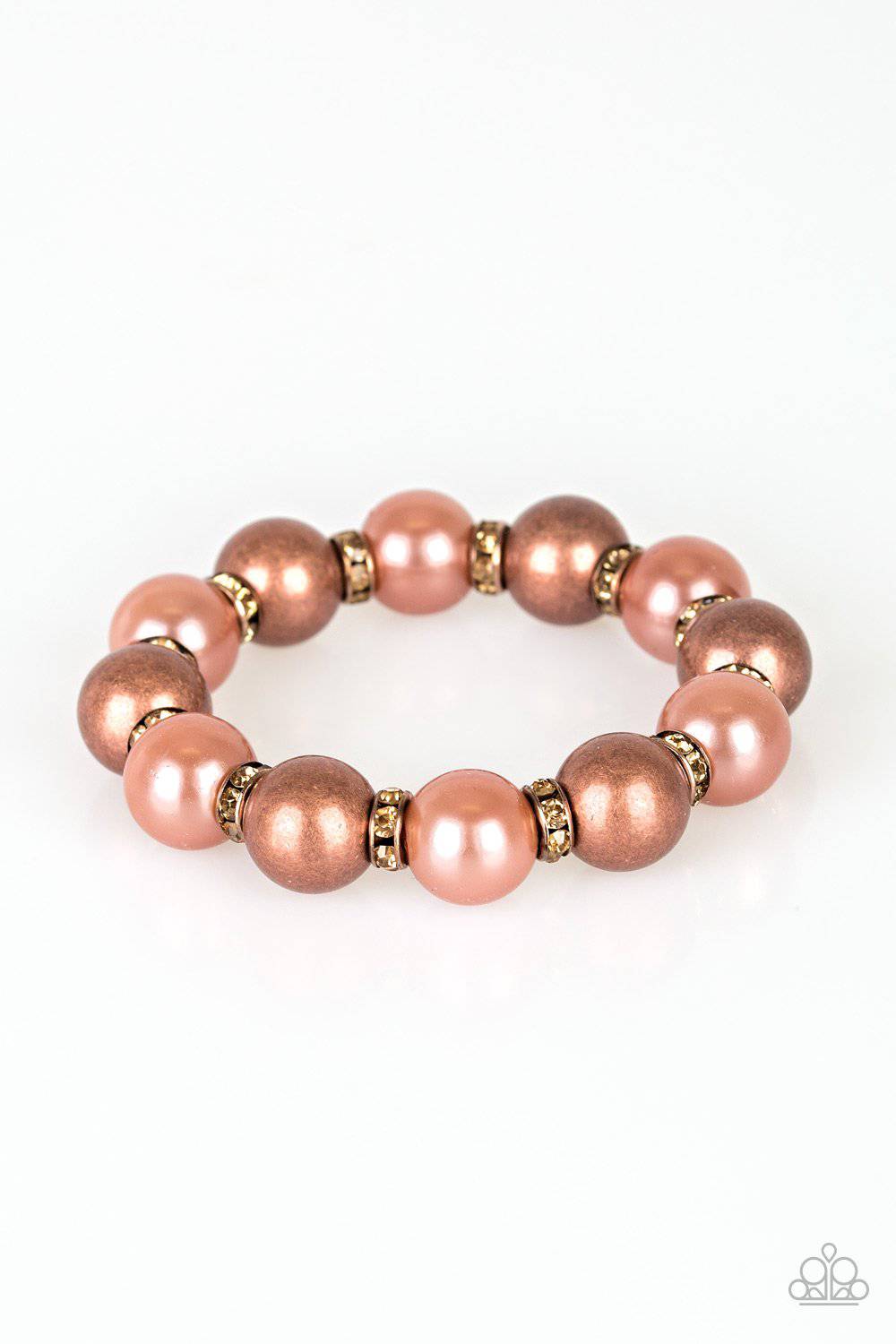 So Not Sorry - Copper Pearl Rhinestone Bracelet - Paparazzi Accessories - GlaMarous Titi Jewels
