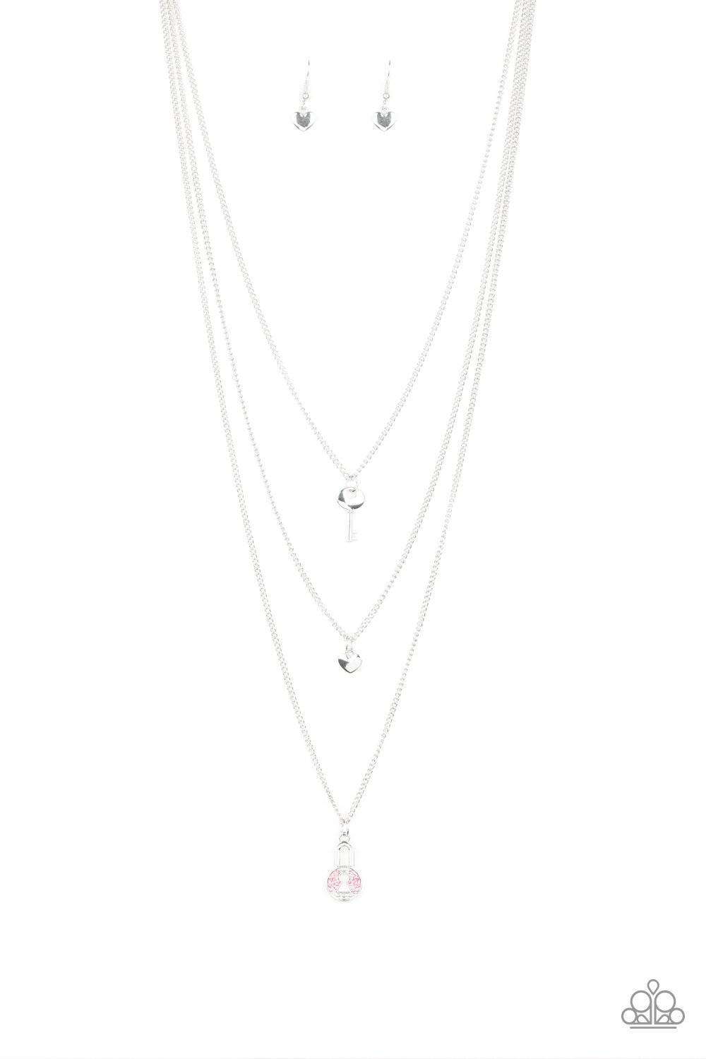 Secret Heart - Pink Key & Heart Rhinestone Necklace - Paparazzi Accessories - GlaMarous Titi Jewels