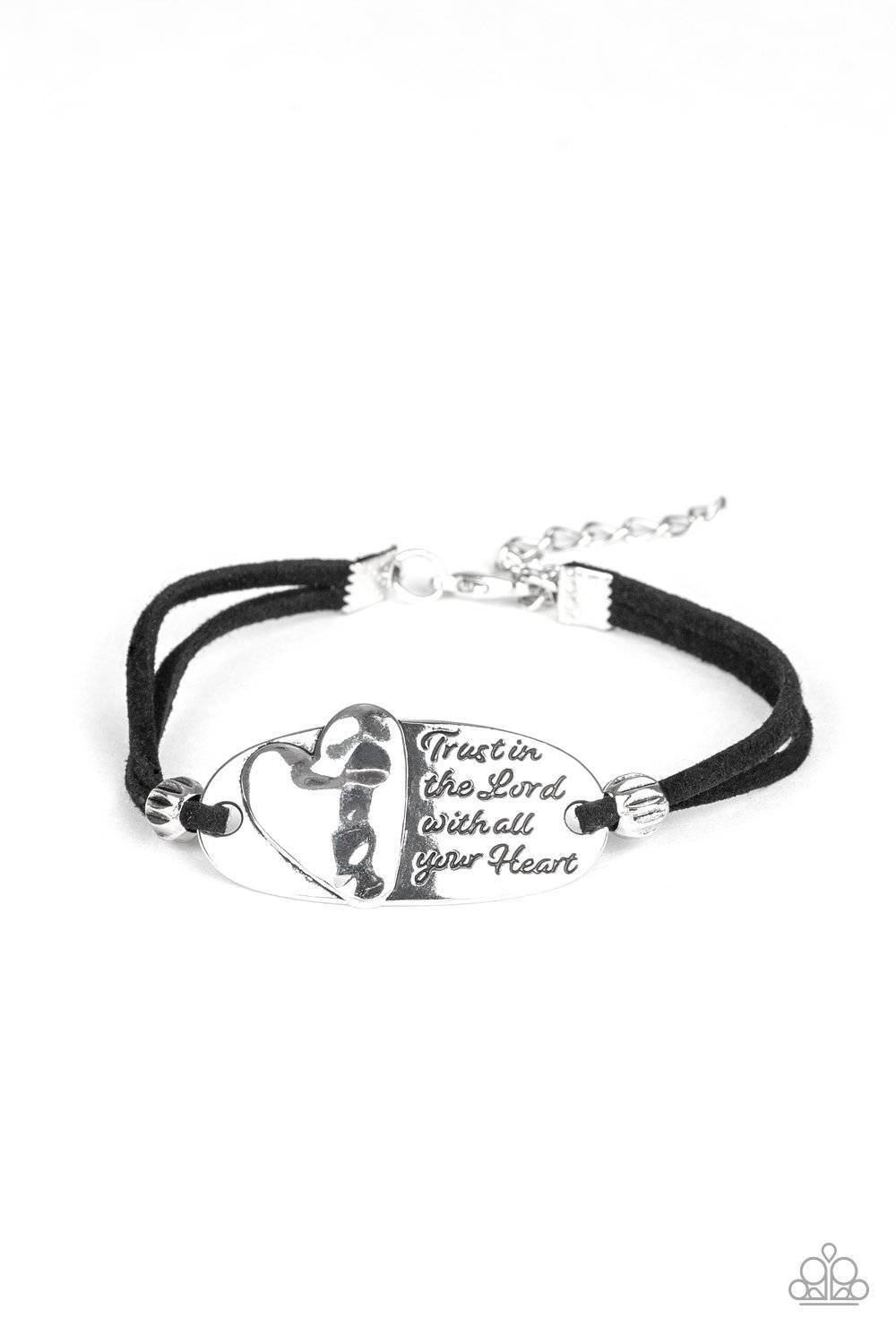 A Full Heart - Silver & Black Suede Bracelet - Paparazzi Accessories - GlaMarous Titi Jewels