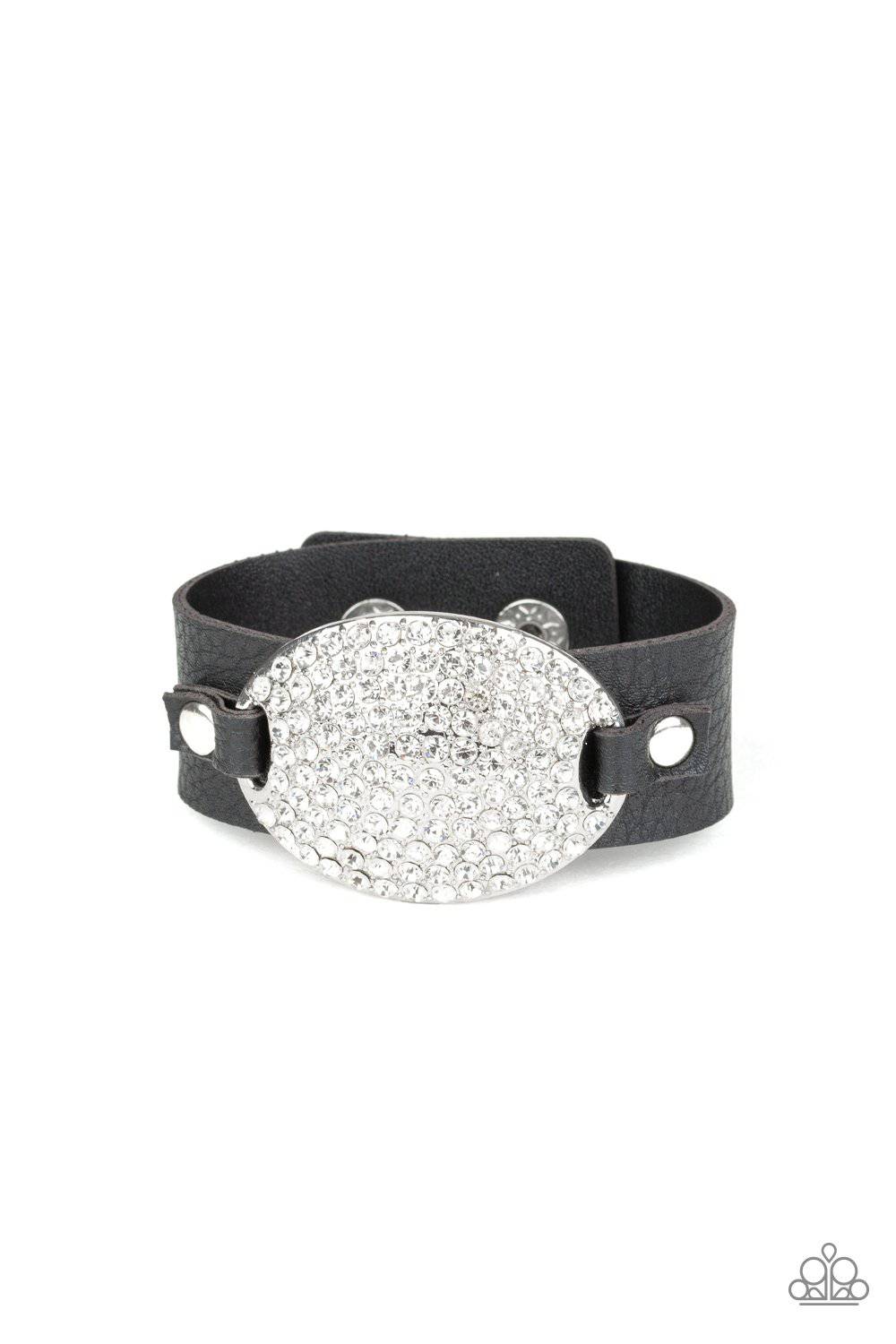 Better Recognize - Black & White Rhinestone Leather Bracelet - Paparazzi Accessories - GlaMarous Titi Jewels