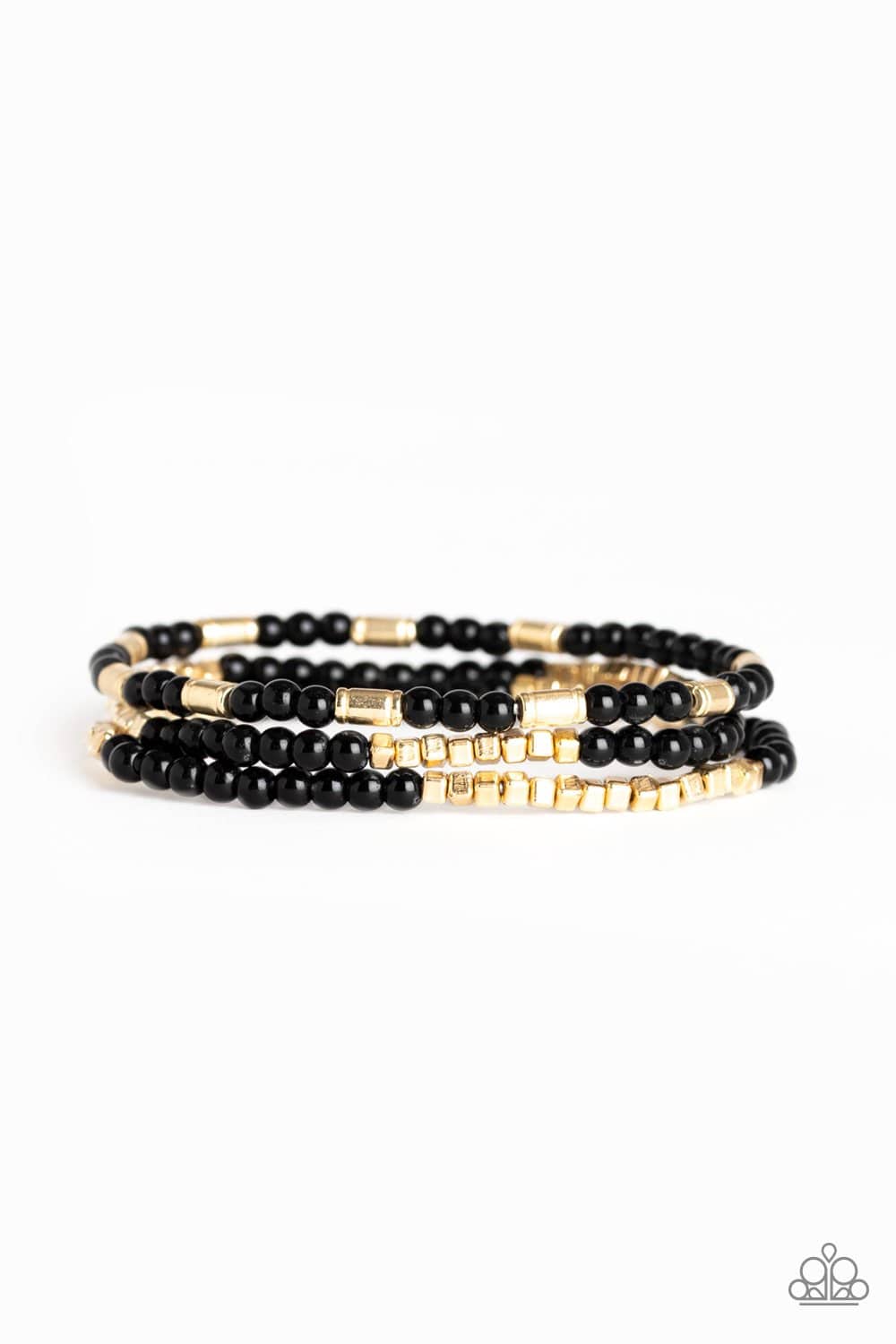 Micro Beading - Black & Gold Stretchy Bracelet - Paparazzi Accessories - GlaMarous Titi Jewels
