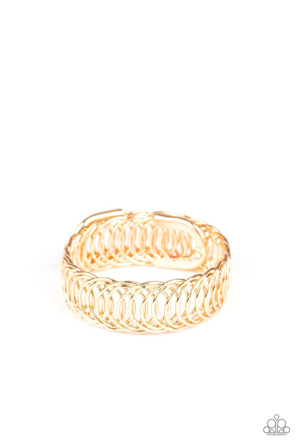Dizzyingly Demure - Gold Flexible Cuff Bracelet - Paparazzi Accessories - GlaMarous Titi Jewels