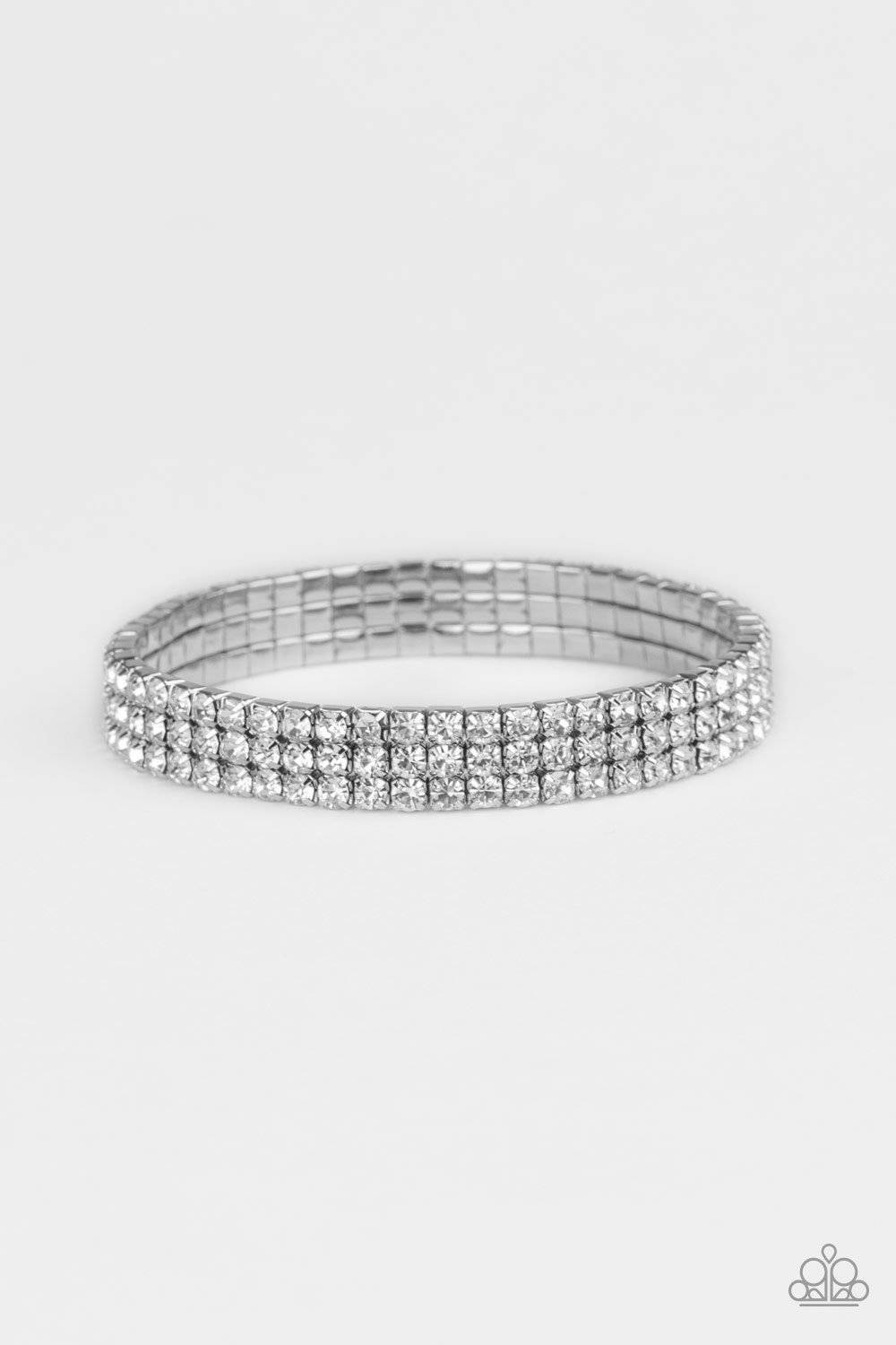 Paparazzi Stacked Deck White Rhinestone Stretchy Bracelet - GlaMarous Titi Jewels