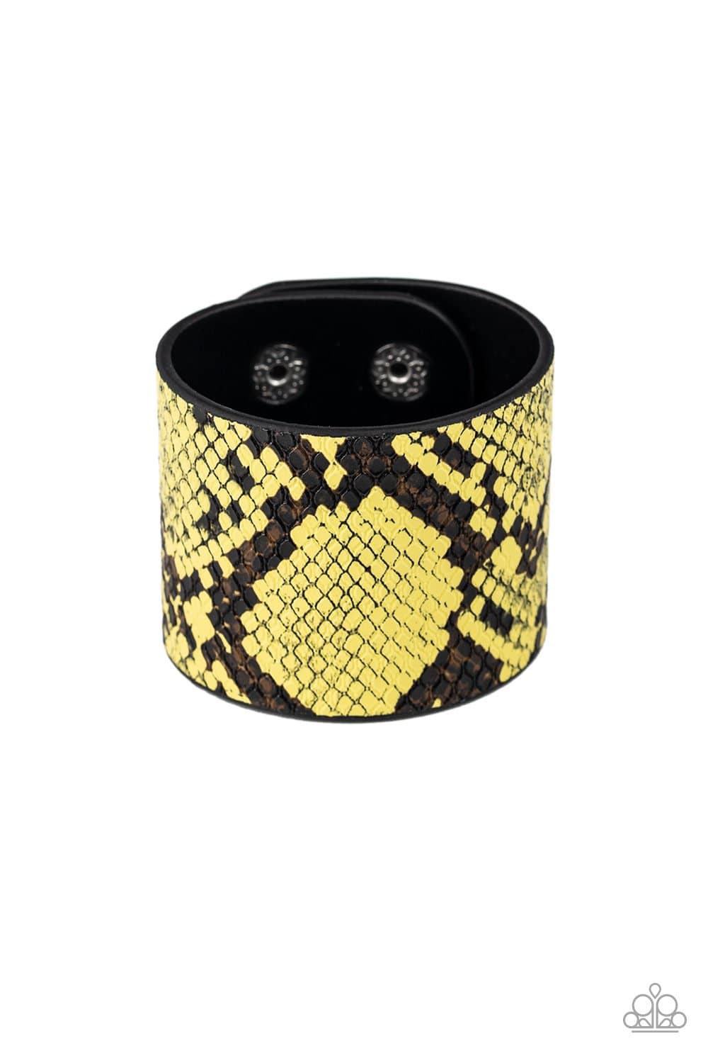 The Rest is HISS-tory Yellow & Black Python Leather Bracelet - Paparazzi Accessories - GlaMarous Titi Jewels