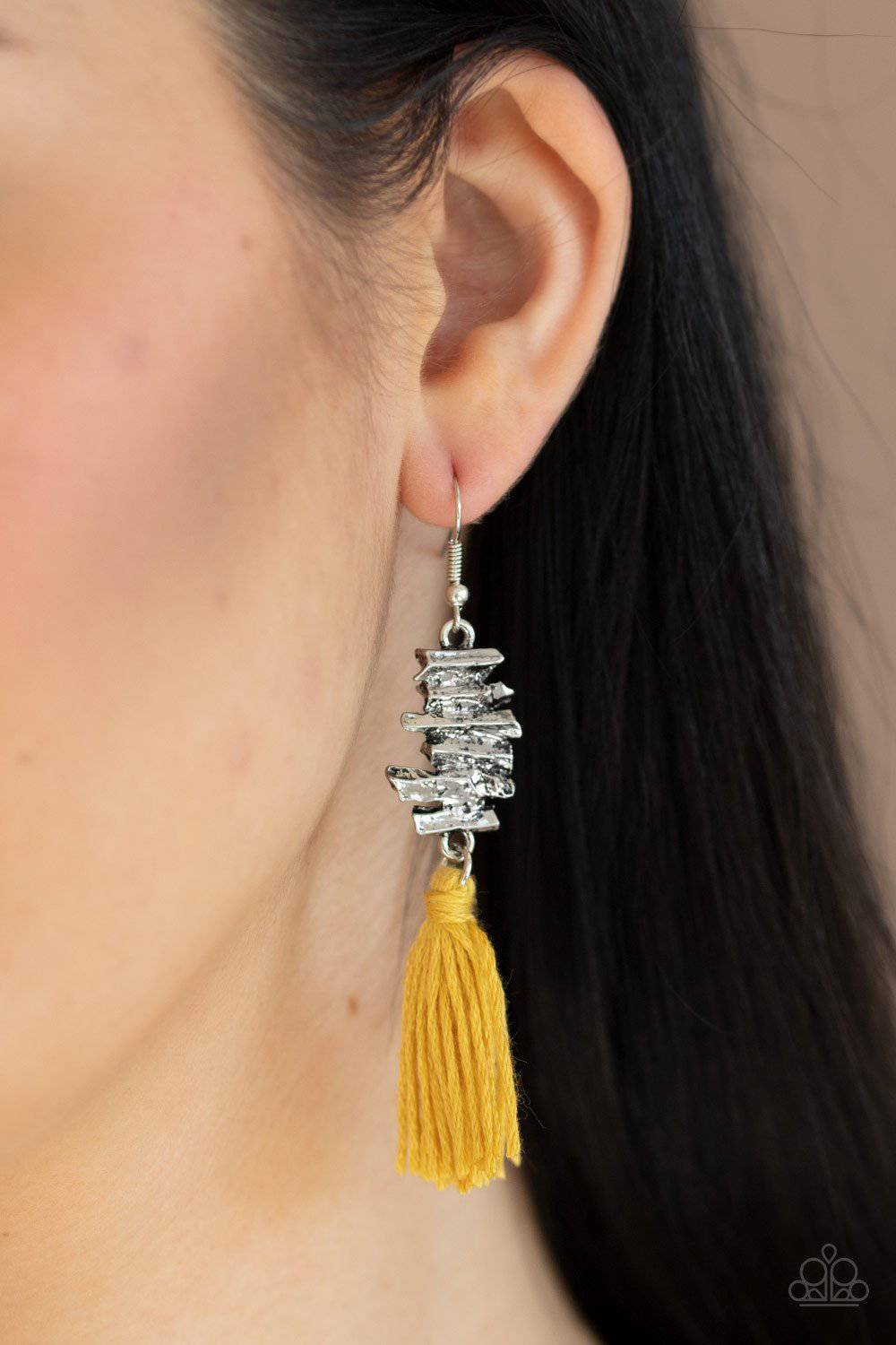 Yellow fringe store earrings paparazzi