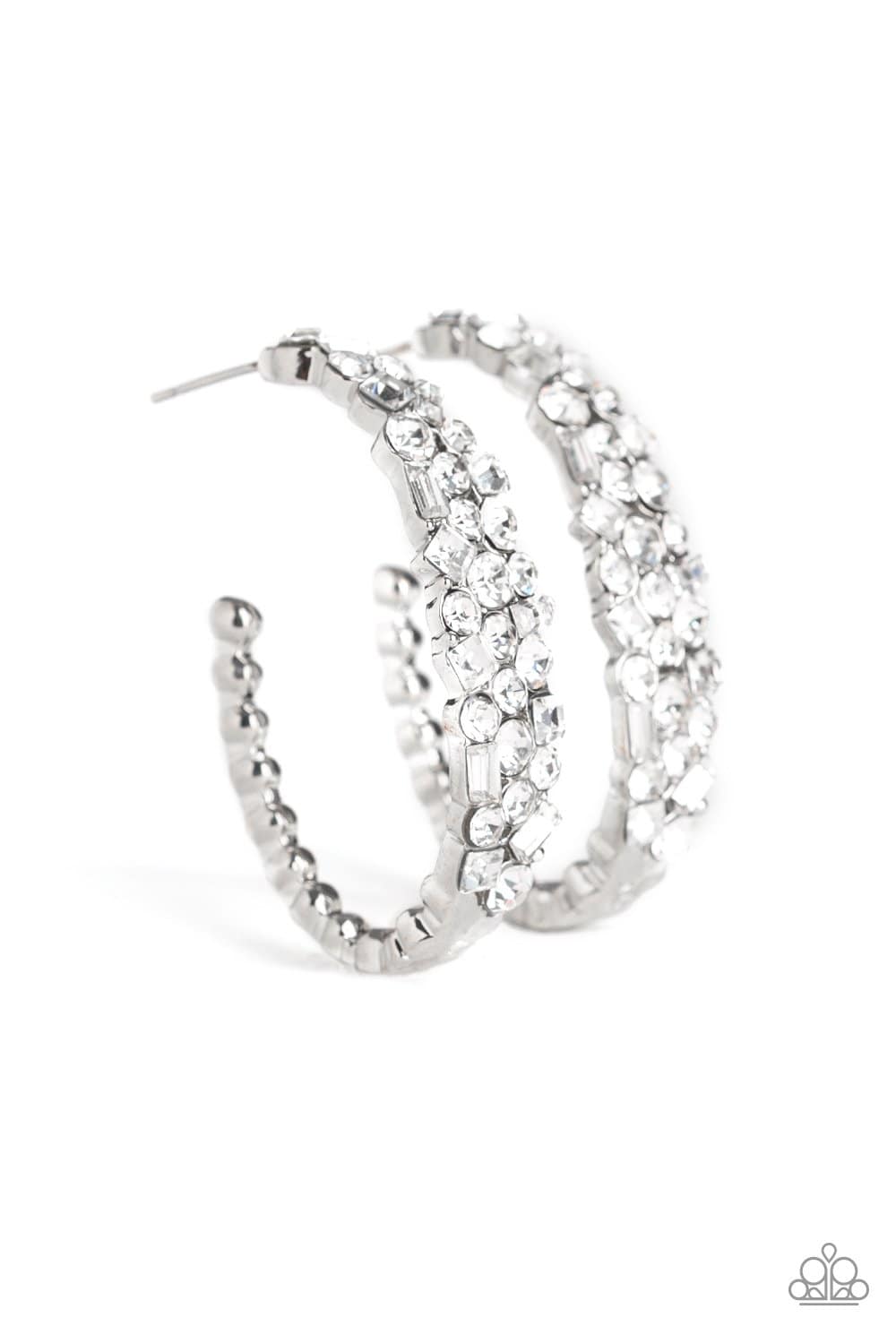 A GLITZY Conscience White Rhinestone Hoop Earrings - Paparazzi Accessories - GlaMarous Titi Jewels