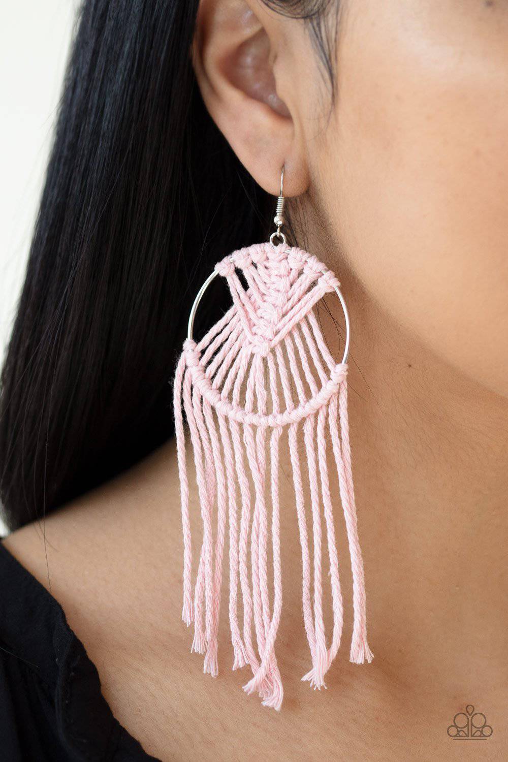 Paparazzi pink macrame deals earrings