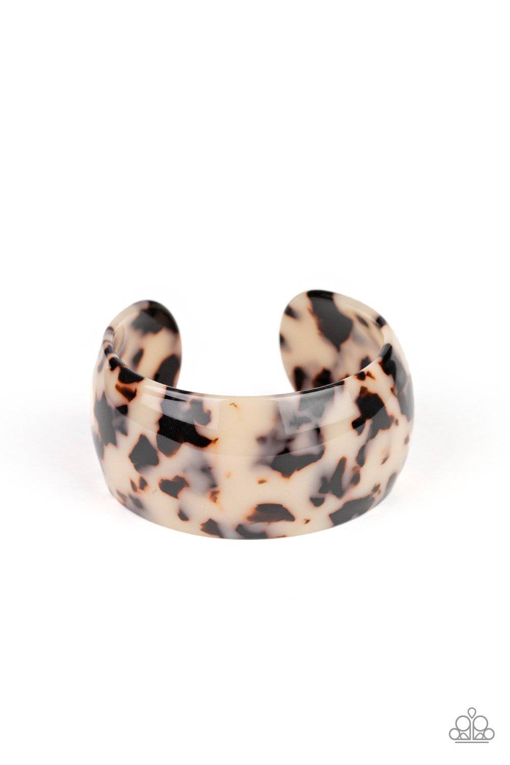 Jungle Cruise - Brown & White Acrylic Cuff Bracelet - Paparazzi Accessories - GlaMarous Titi Jewels