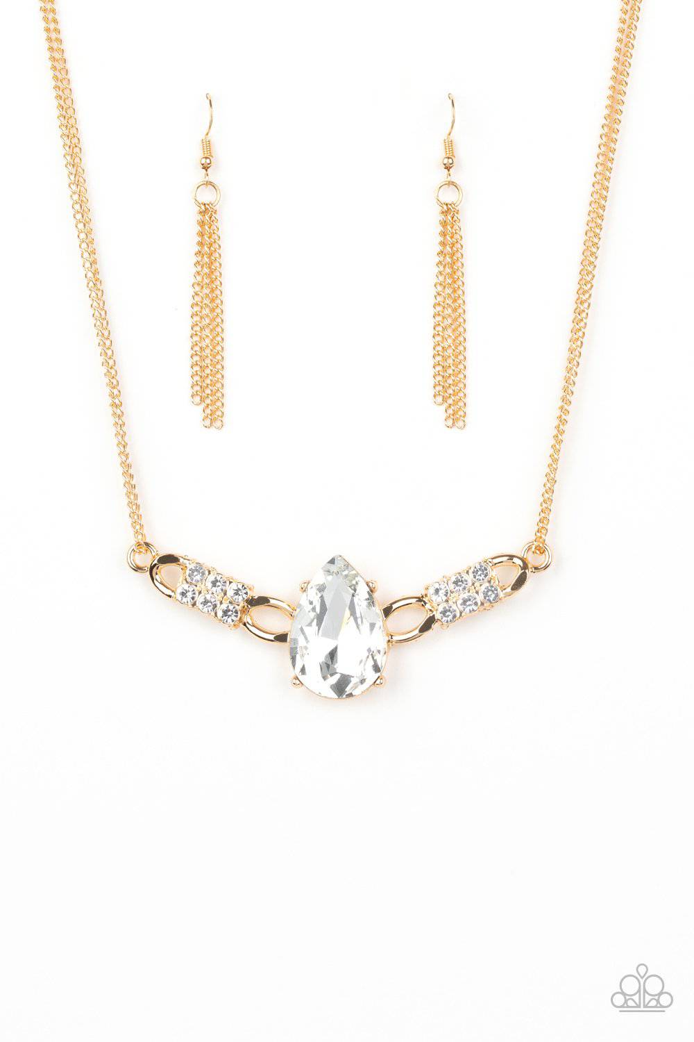 Way To Make An Entrance - Gold Rhinestone Necklace - Paparazzi Accessories - GlaMarous Titi Jewels