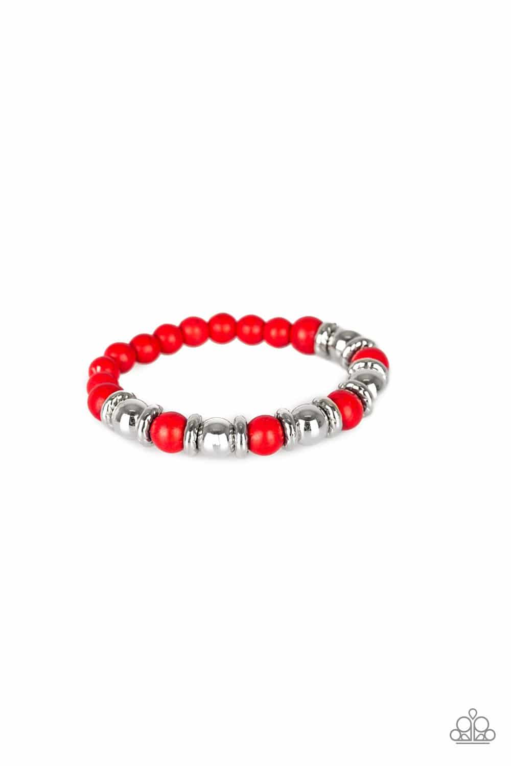 Across The Mesa - Red Stone Stretchy Bracelet - Paparazzi Accessories - GlaMarous Titi Jewels