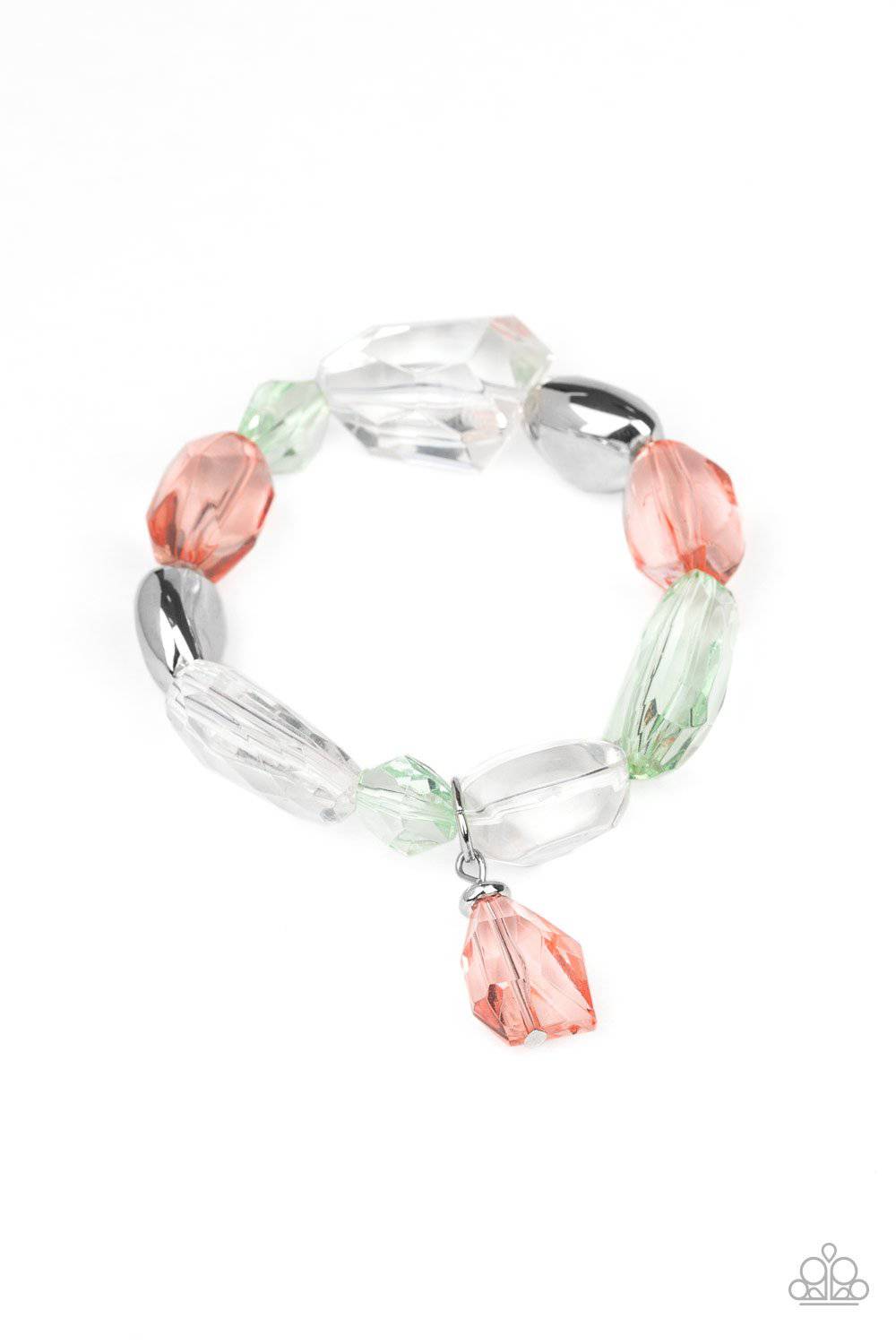 Gemstone Glamour - Coral, Green & White Stretchy Bracelet - Paparazzi Accessories - GlaMarous Titi Jewels