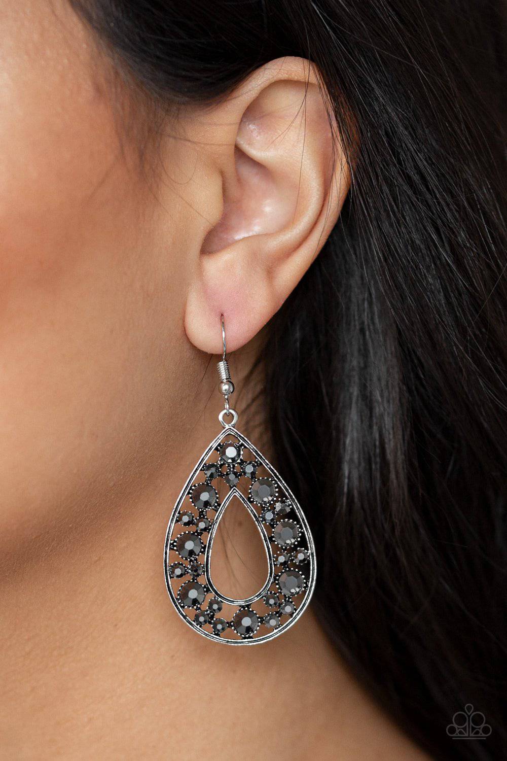 Midnight Magic - Silver Hematite Rhinestone Earrings - Paparazzi Accessories