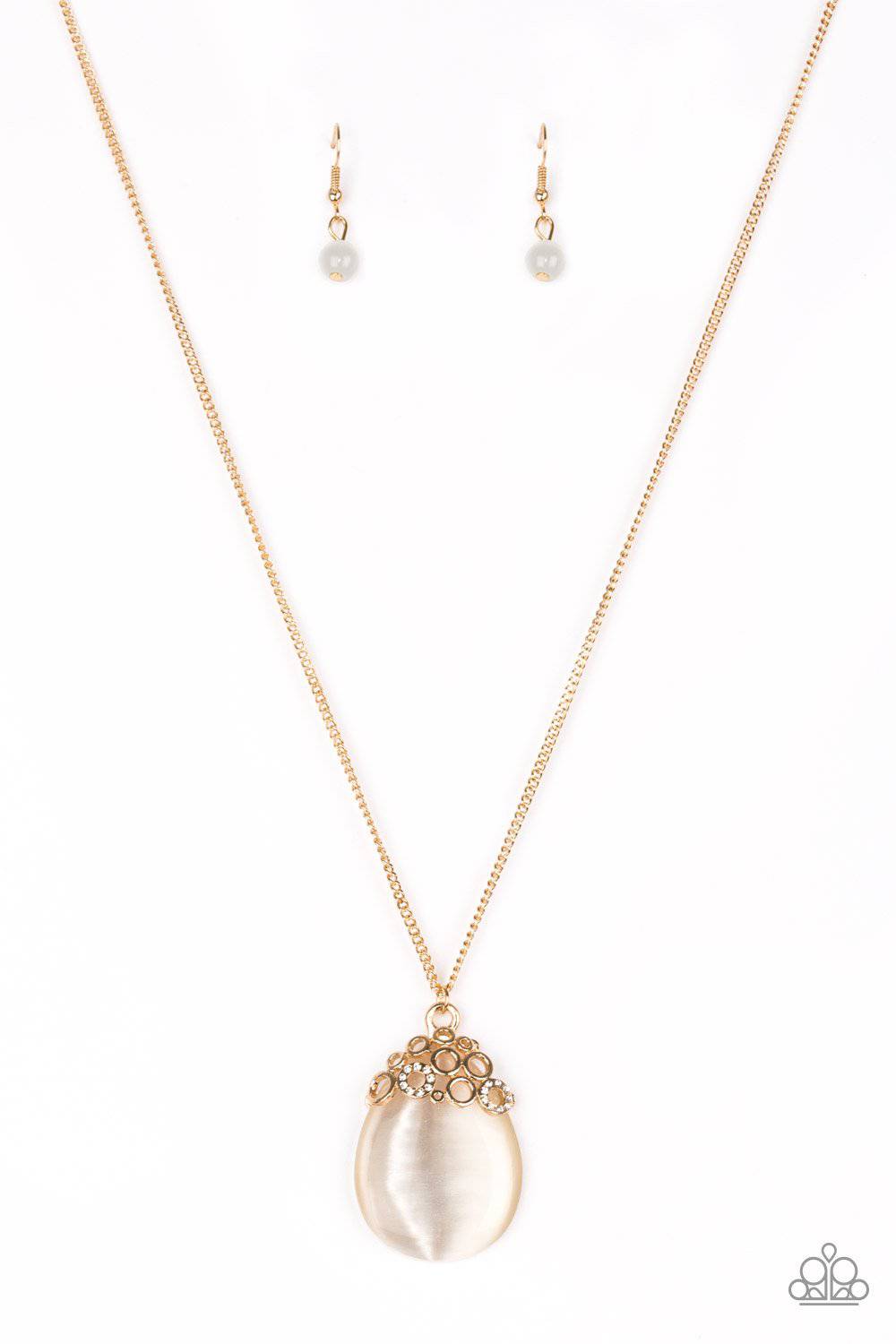 Nightcap and Gown - Gold Moonstone & Rhinestone Necklace - Paparazzi Accessories - GlaMarous Titi Jewels