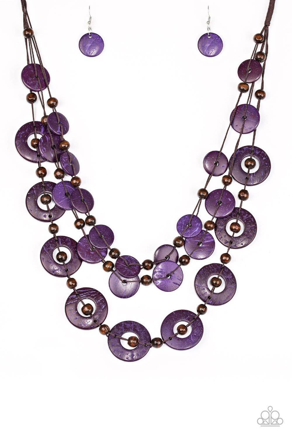 Catalina Coastin - Purple Wood Necklace- Paparazzi Accessories - GlaMarous Titi Jewels