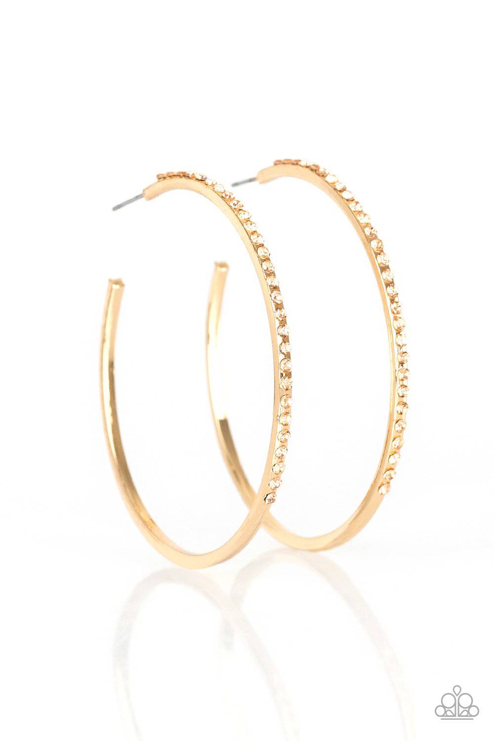 Trending Twinkle - Gold Rhinestone Hoop Earrings- Paparazzi Accessories - GlaMarous Titi Jewels