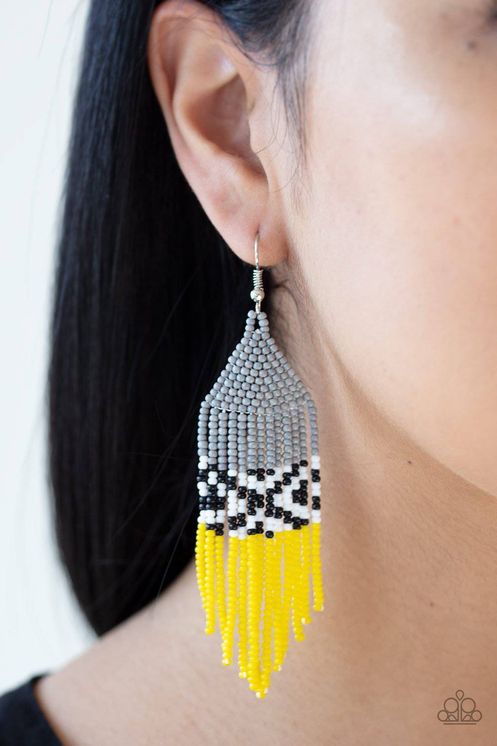 Yellow fringe hot sale earrings paparazzi