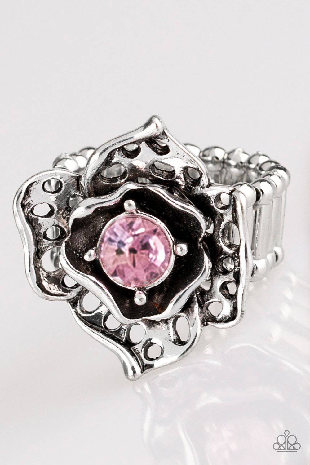 Glowing Gardens - Pink Rhinestone Ring- Paparazzi Accessories - GlaMarous Titi Jewels
