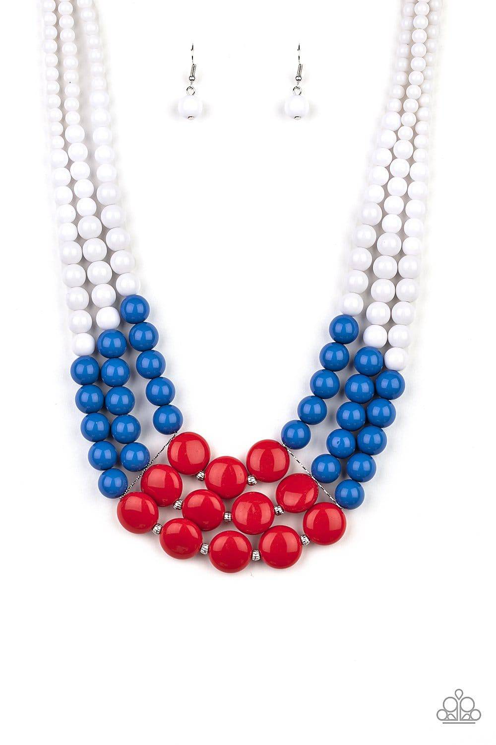 Beach Bauble - Red White & Blue Bead Necklace - Paparazzi Accessories - GlaMarous Titi Jewels