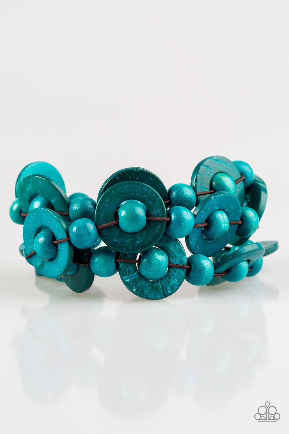 Cancun Catch - Turquoise Blue Stretchy Wooden Bracelet - Paparazzi Accessories - GlaMarous Titi Jewels