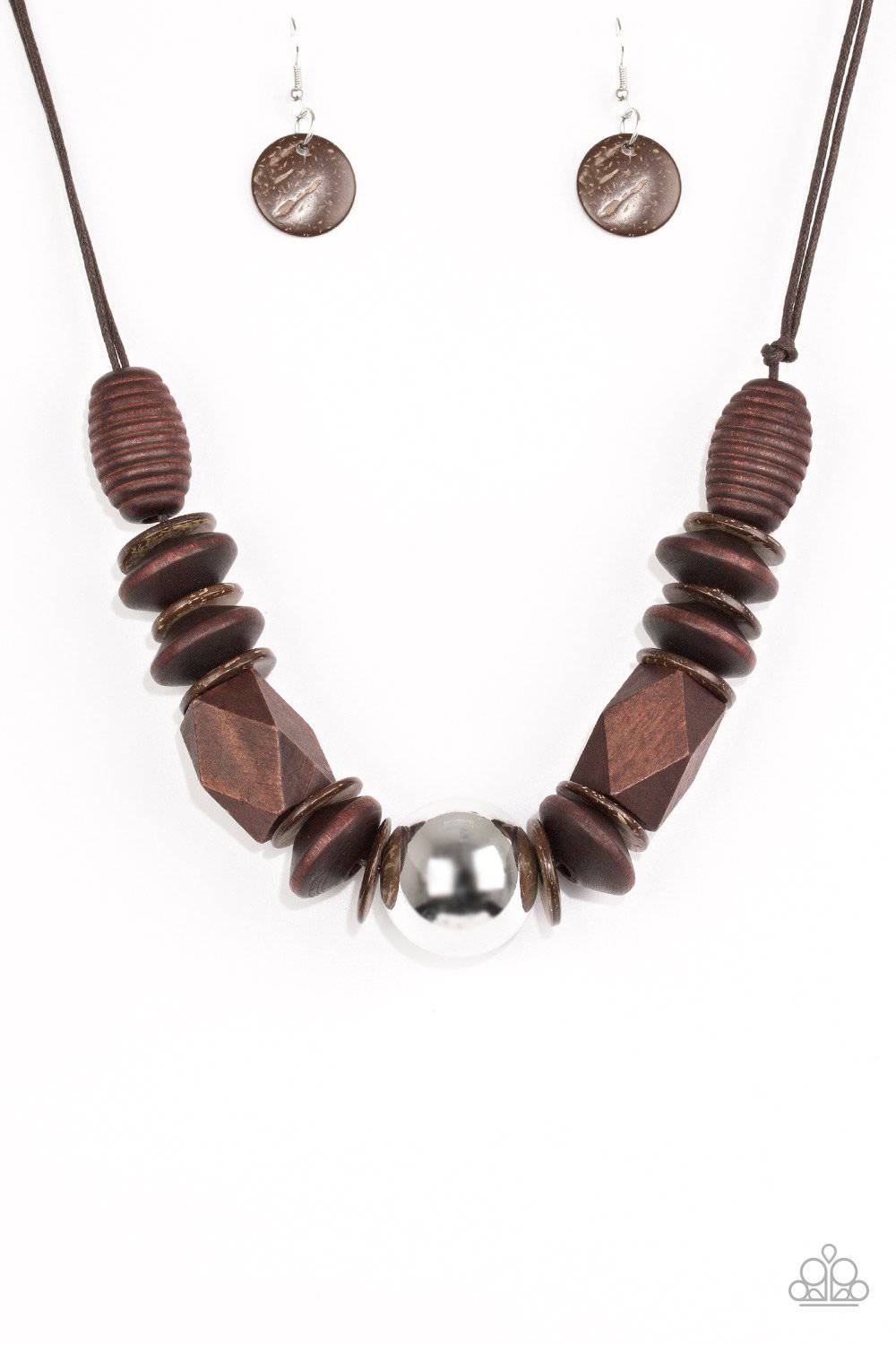 Grand Turks Getaway - Brown Wood Necklace- Paparazzi Accessories - GlaMarous Titi Jewels