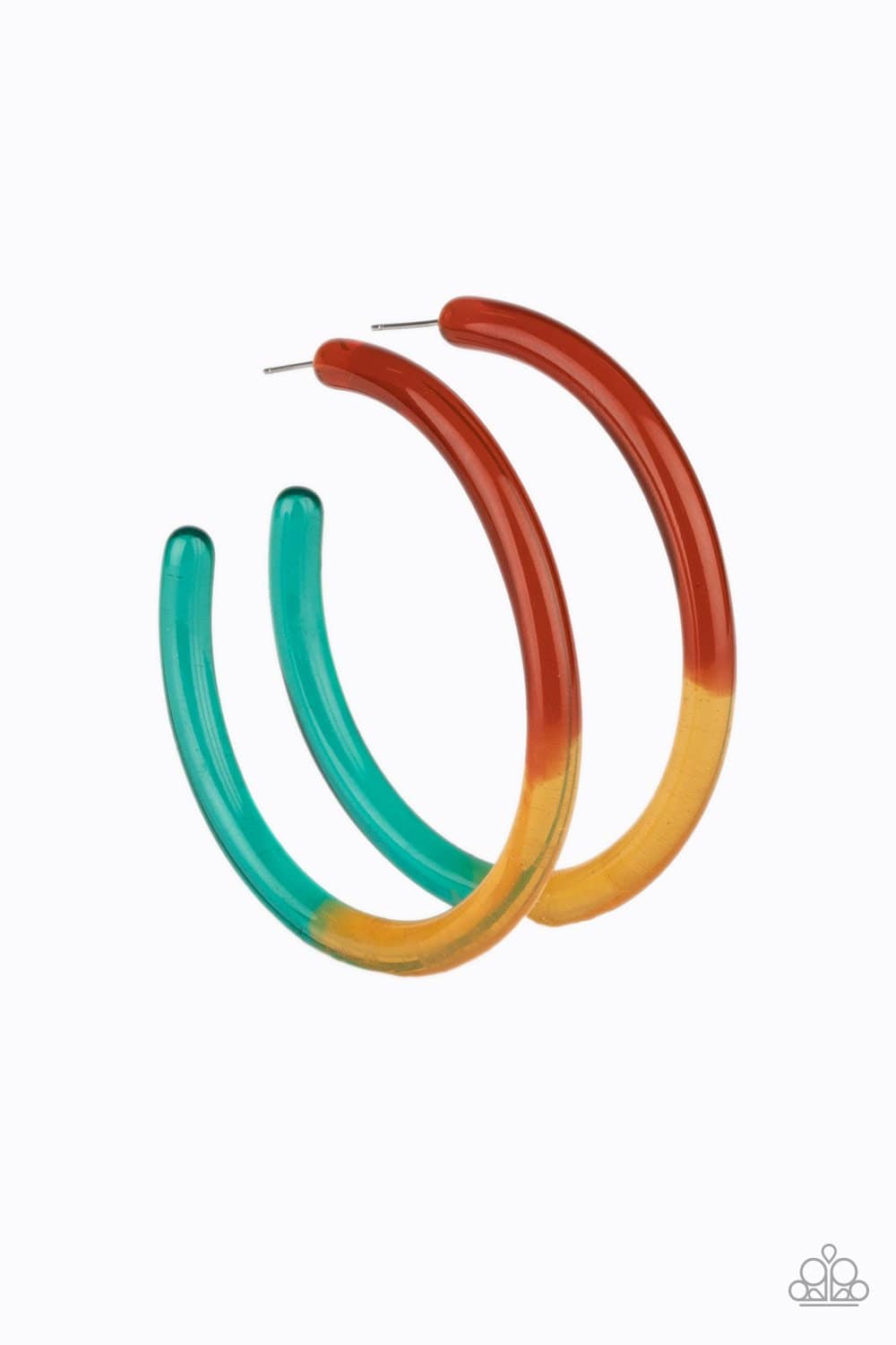 Awesome Aura - Multi red, Yellow & Blue Acrylic Hoop Earrings - Paparazzi Accessories - GlaMarous Titi Jewels