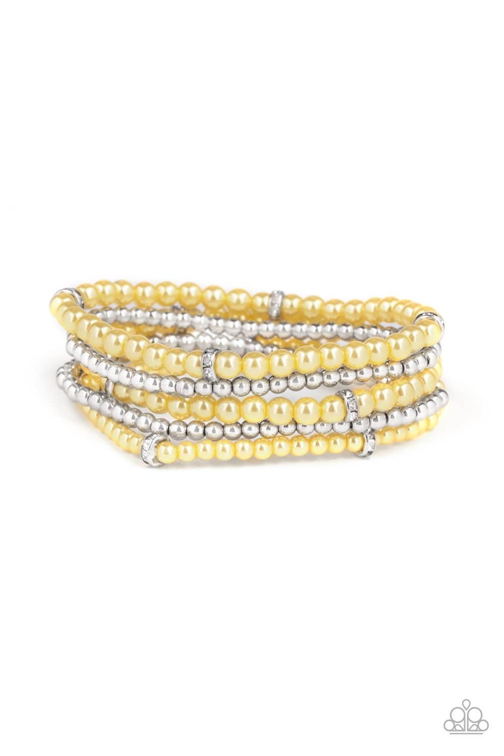 Fiercely Frosted - Yellow Pearly Bead Stretchy Bracelet - Paparazzi Accessories - GlaMarous Titi Jewels