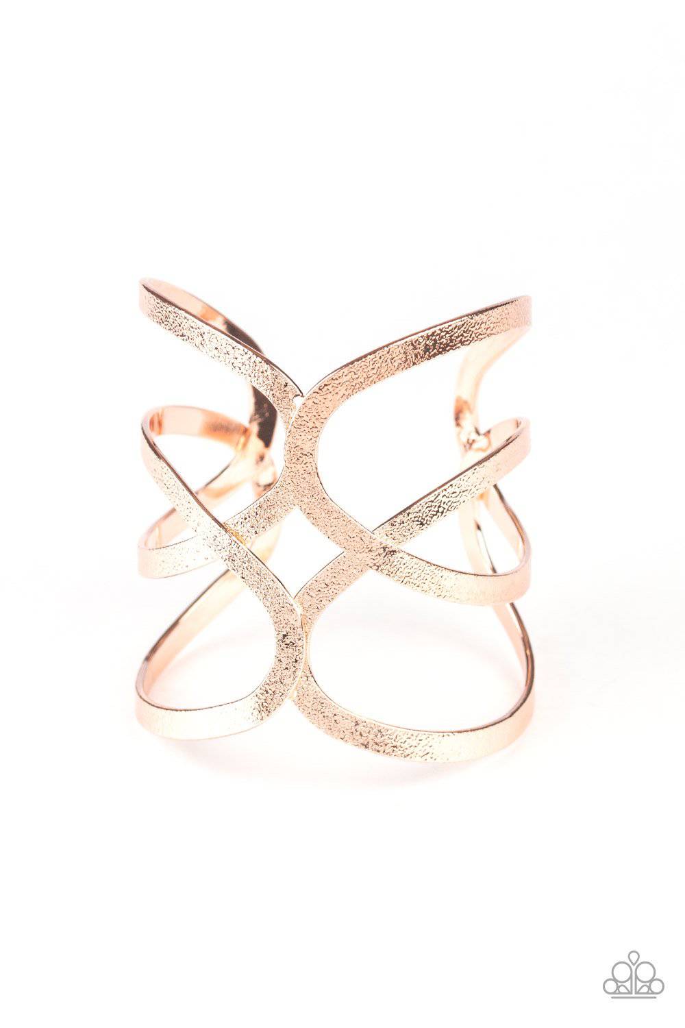 Crossing The Finish Line - Rose Gold Crisscross Cuff Bracelet - Paparazzi Accessories - GlaMarous Titi Jewels