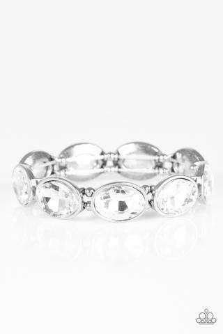 Diva In Disguise - White Rhinestone Stretchy Bracelet - Paparazzi Accessories - GlaMarous Titi Jewels