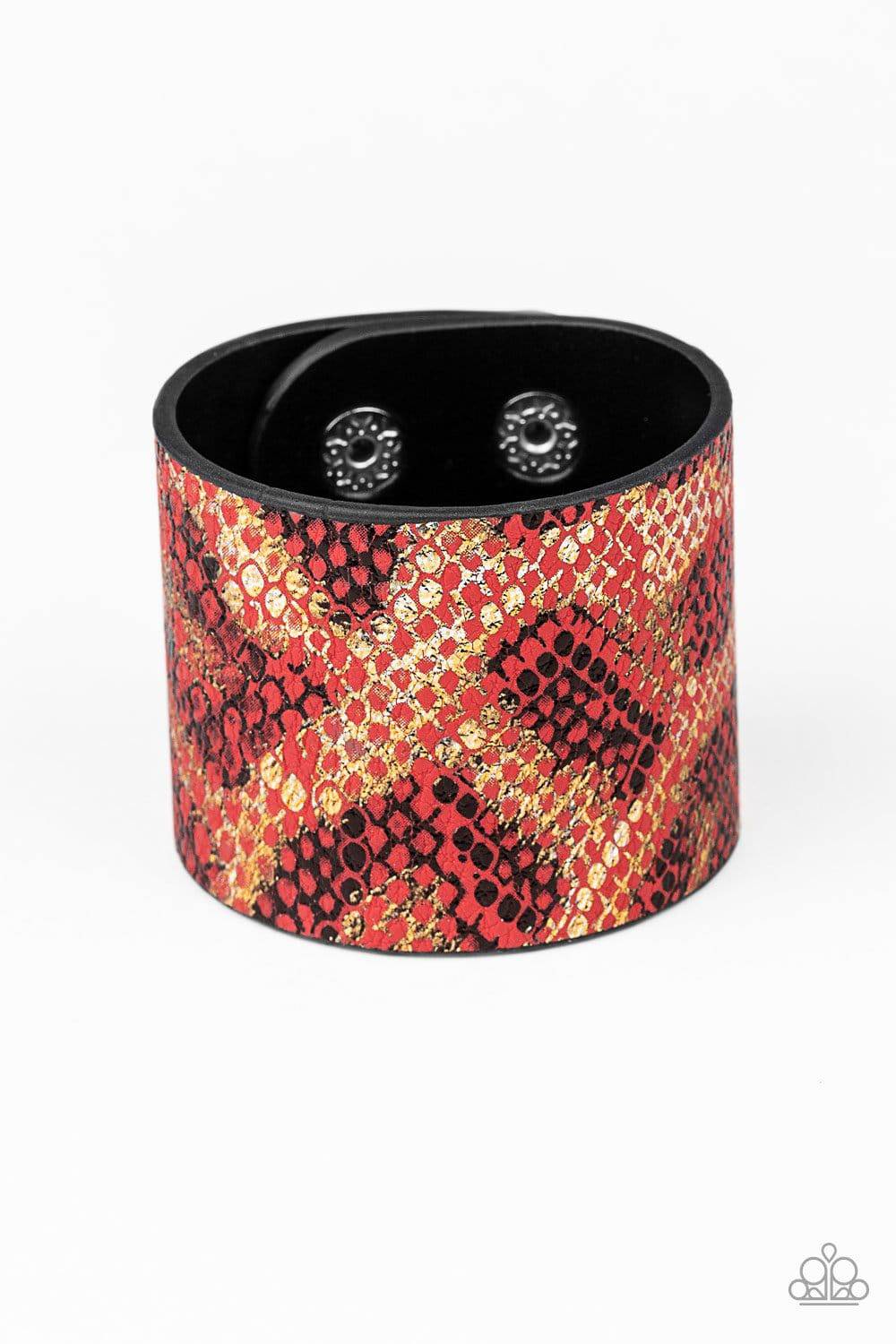 Serpent Shimmer - Red, Gold & Black Python Leather Bracelet - Paparazzi Accessories - GlaMarous Titi Jewels