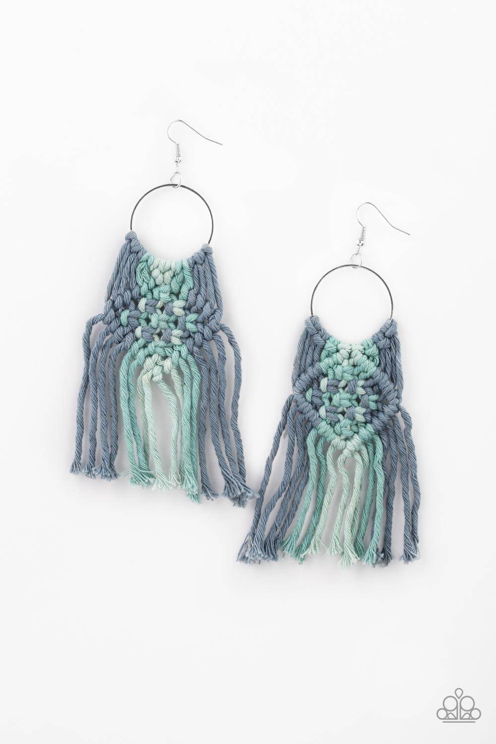 Macrame Rainbow - Blue Ombre Macrame Fringe Earrings - Paparazzi Accessories - GlaMarous Titi Jewels