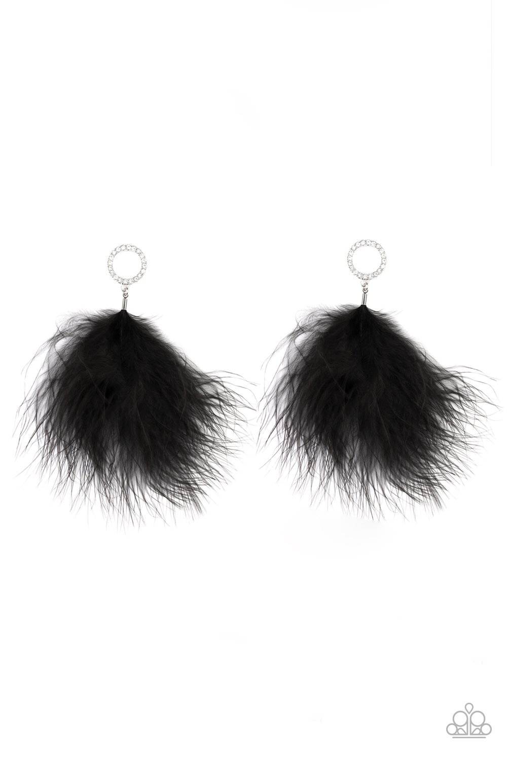 BOA Down - Black Feather Rhinestone Earrings - Paparazzi Accessories - GlaMarous Titi Jewels