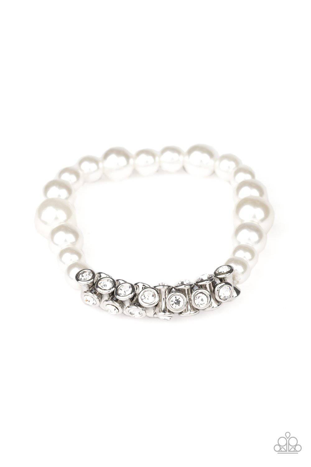 Traffic-Stopping Sparkle - White Pearl Rhinestone Bracelet - Paparazzi Accessories - GlaMarous Titi Jewels
