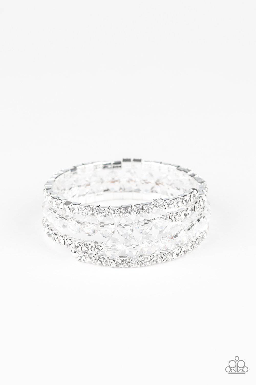 Glam-ified Fashion - White Rhinestone Infinity Bracelet - Paparazzi Accessories - GlaMarous Titi Jewels