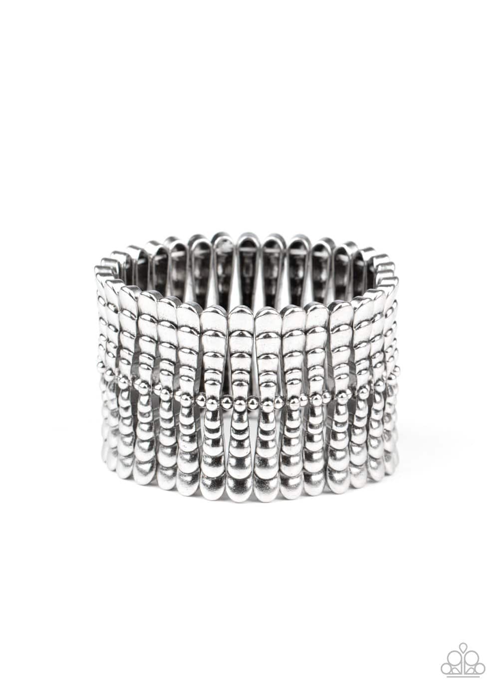 Level The Field - Silver Stretchy Bracelet - Paparazzi Accessories - GlaMarous Titi Jewels