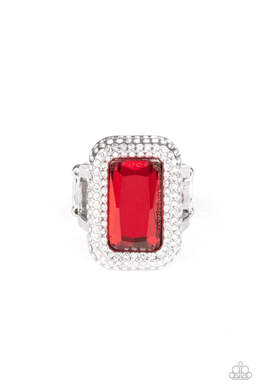 A Grand STATEMENT-MAKER - Red Emerald Cut Rhinestone Ring - Paparazzi Accessories - GlaMarous Titi Jewels