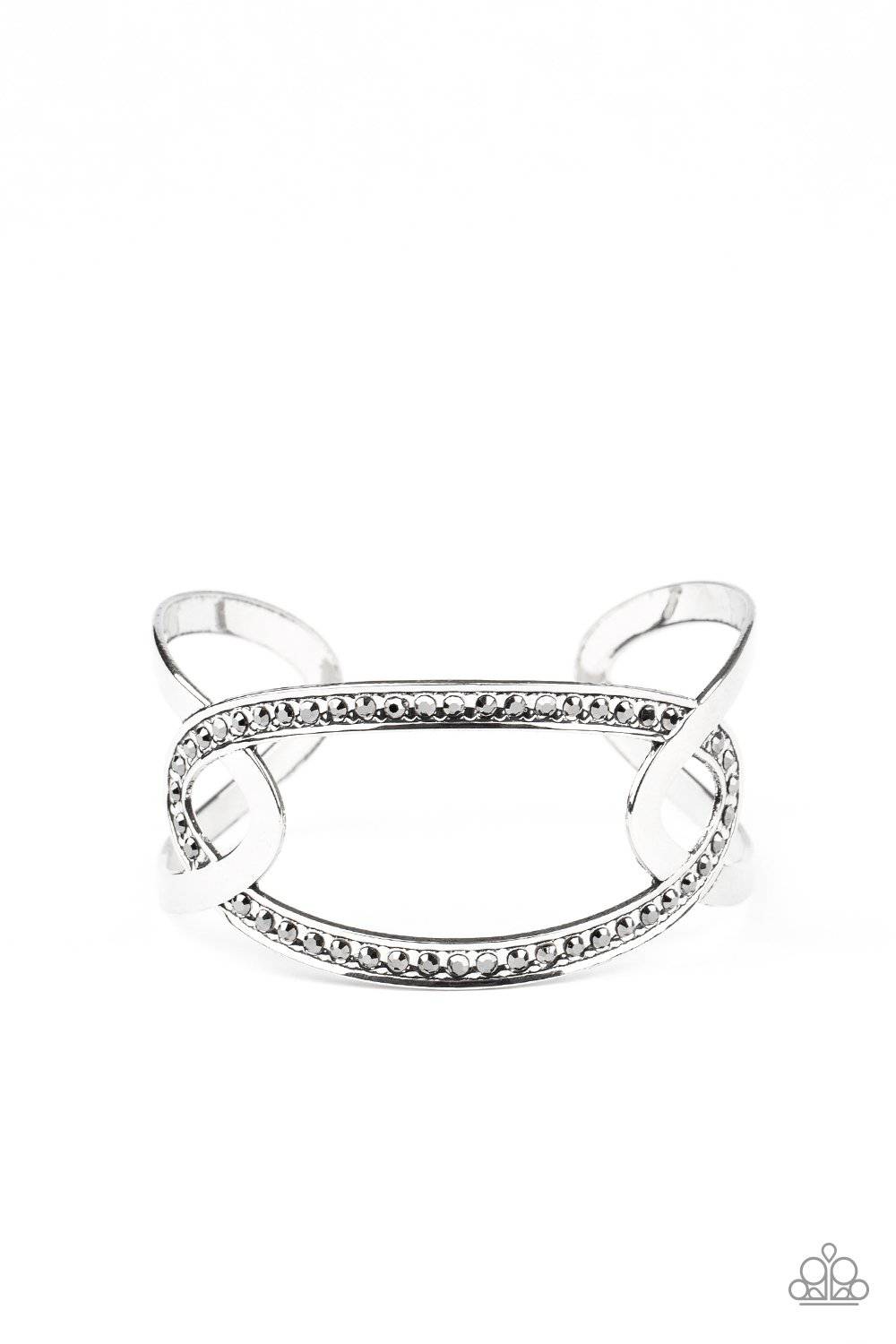 Never A Dull Moment - Silver Hematite Rhinestone Cuff Bracelet - Paparazzi Accessories - GlaMarous Titi Jewels
