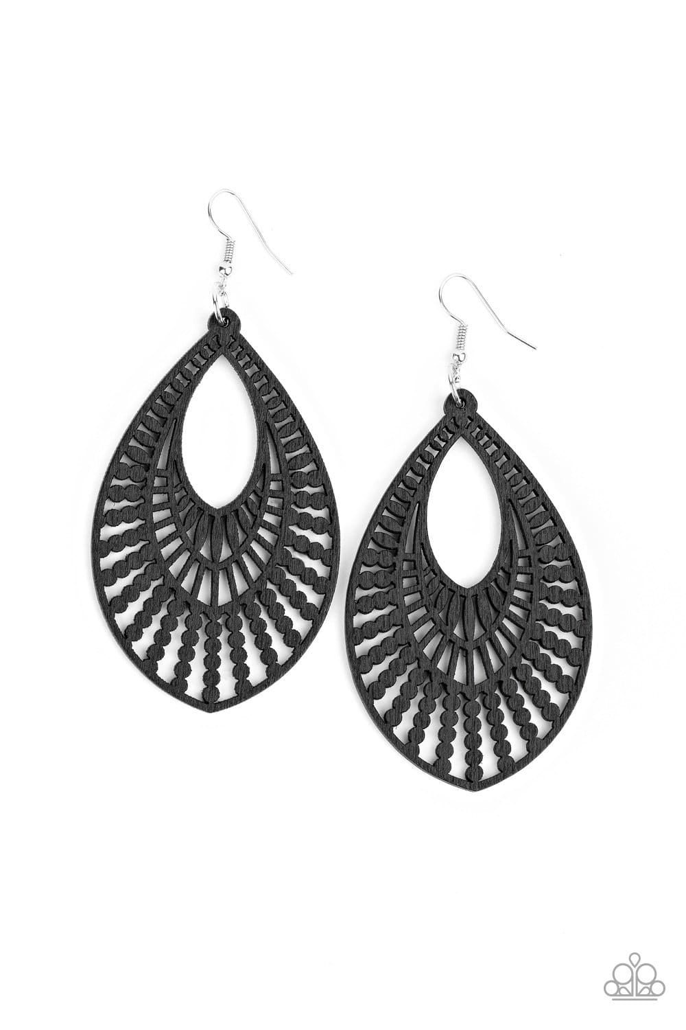 Bermuda Breeze - Black Wooden Teardrop Earrings - Paparazzi Accessories - GlaMarous Titi Jewels