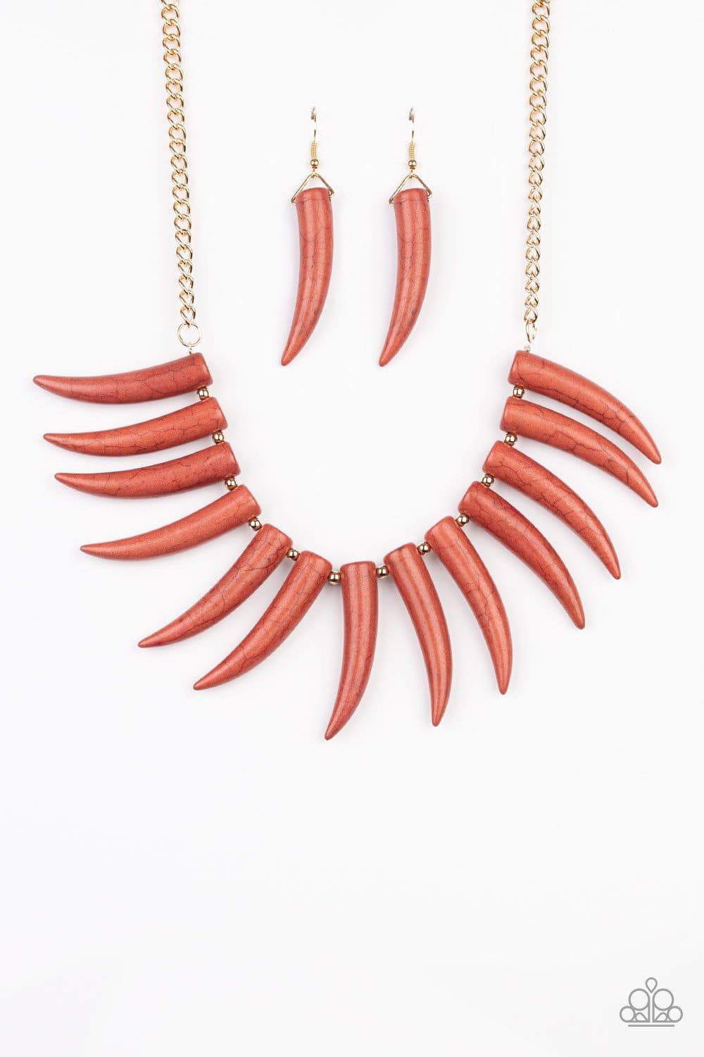 Tusk Tundra - Brown Cinnamon Stick Stone Bead Necklace - Paparazzi Accessories - GlaMarous Titi Jewels