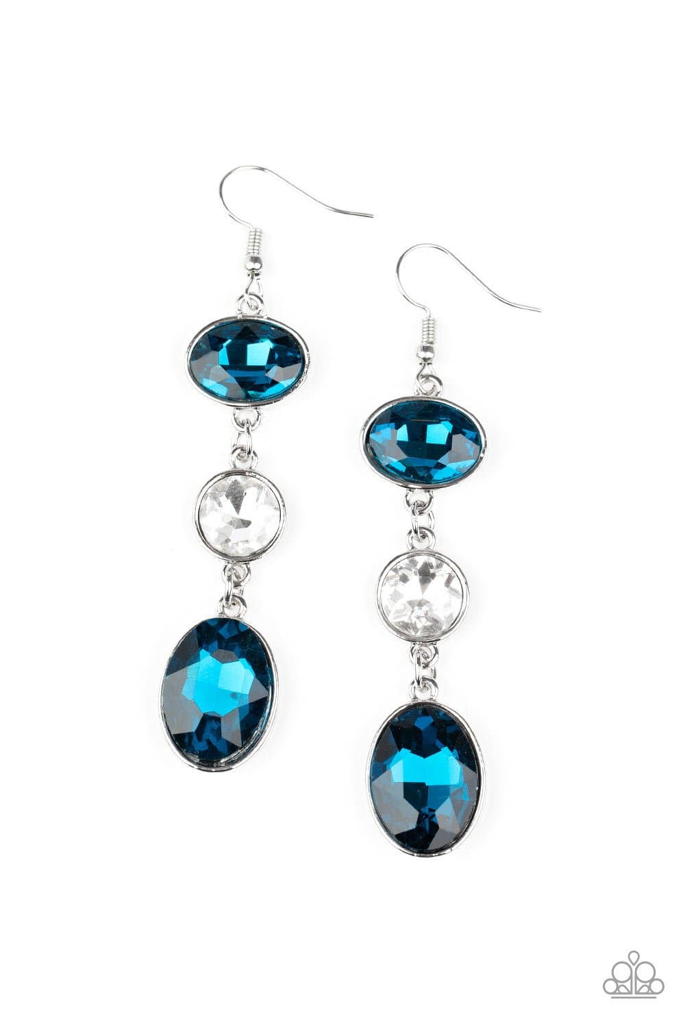 The GLOW Must Go On! - Blue and White Rhinestone Earrings - Paparazzi Accessories - GlaMarous Titi Jewels