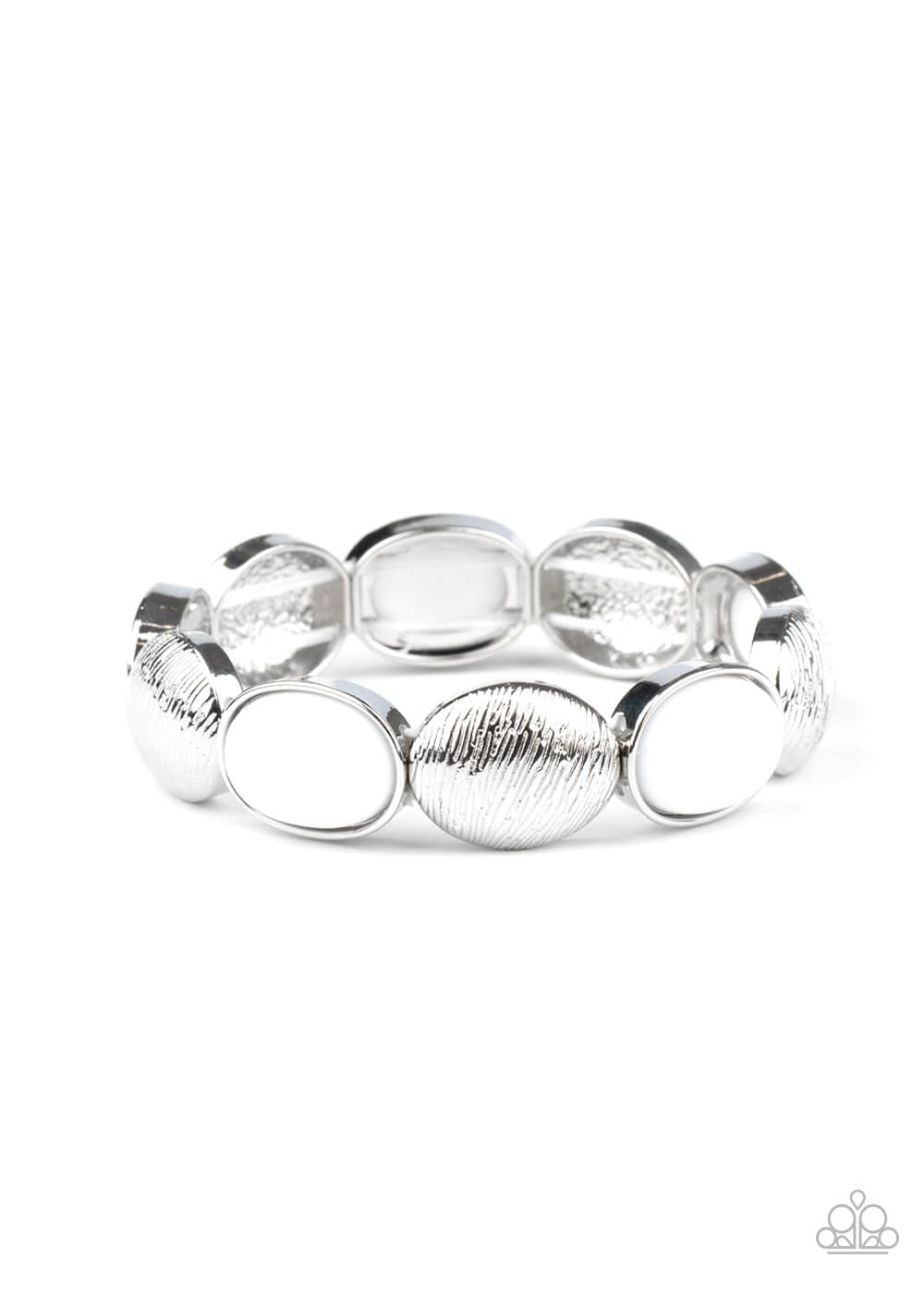 Decadently Dewy - White and Silver Stretchy Bracelet - Paparazzi Accessories - GlaMarous Titi Jewels