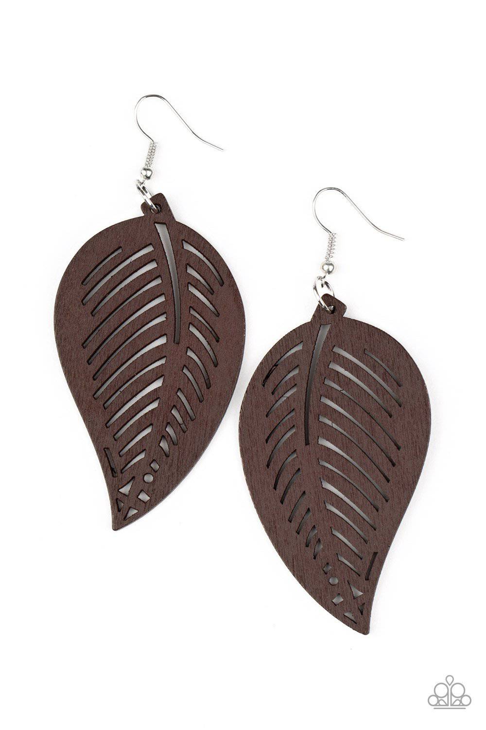 Tropical Foliage - Brown Wooden Leaf Earrings - Paparazzi Accessories - GlaMarous Titi Jewels