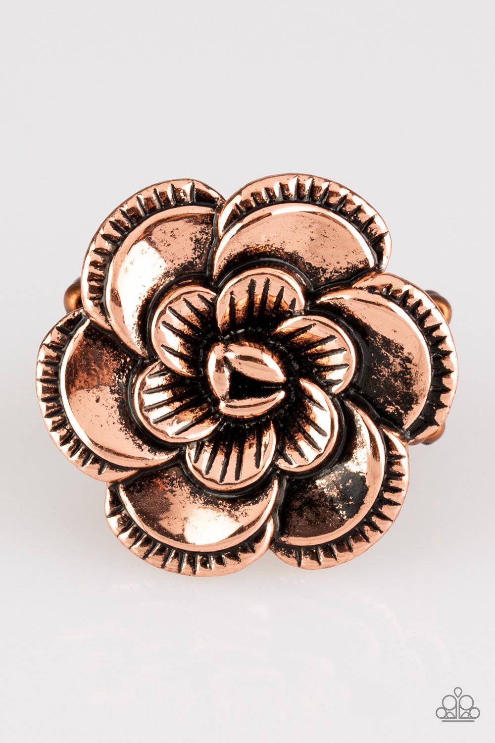FLOWERBED and Breakfast - Copper Floral Ring - Paparazzi Accessories - GlaMarous Titi Jewels
