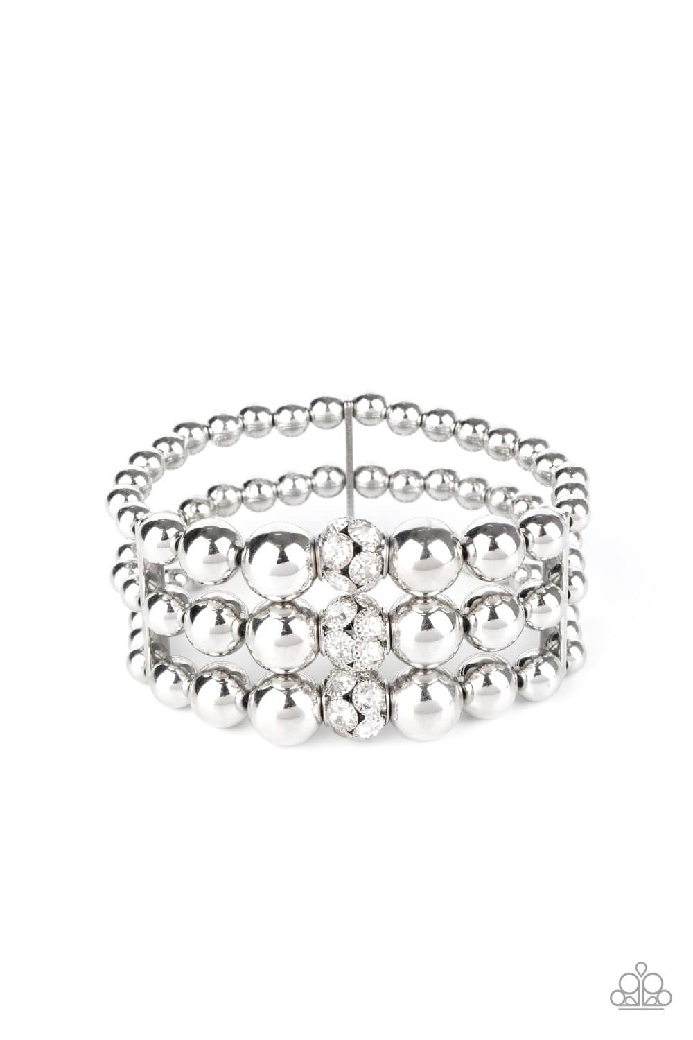 Icing On The Top - White Beads and Rhinestone Stretchy Bracelet - Paparazzi Accessories - GlaMarous Titi Jewels