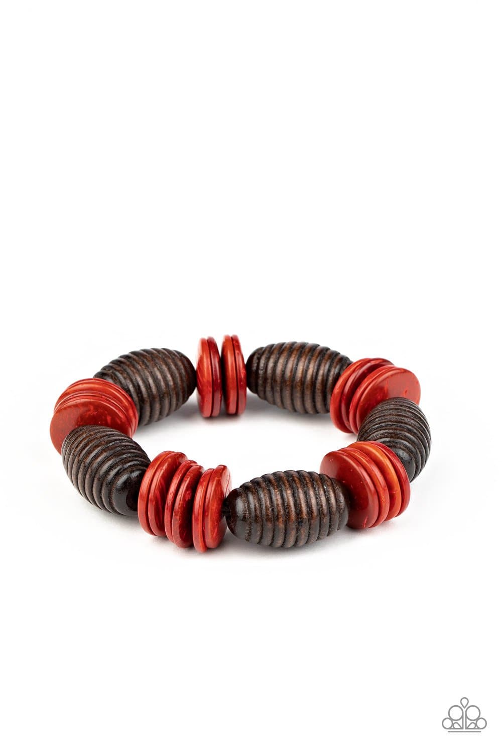 Caribbean Castaway - Red and Brown Wooden Stretchy Bracelet - Paparazzi Accessories - GlaMarous Titi Jewels