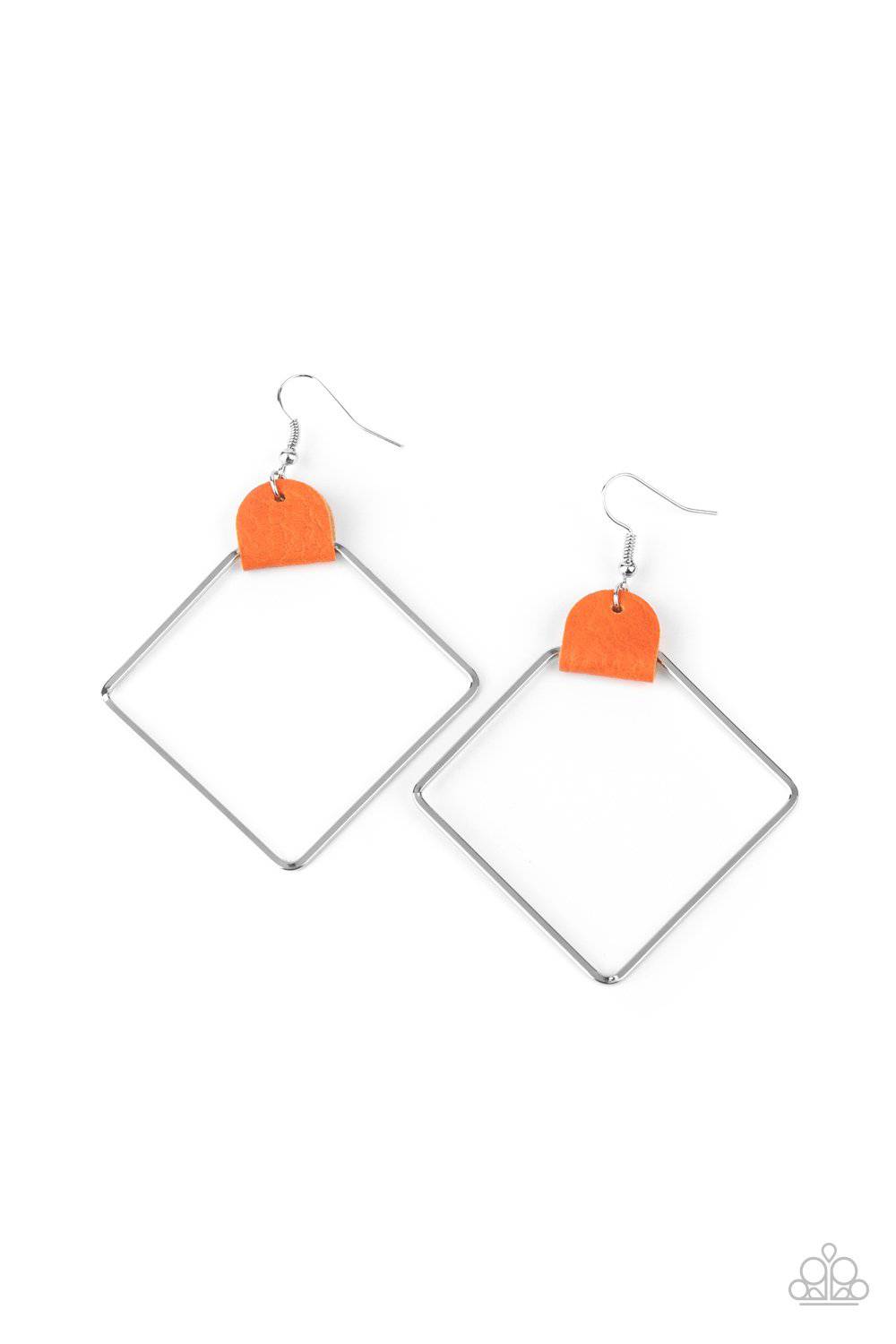 Friends of a LEATHER - Orange Amberglow Leather Hoop Earrings - Paparazzi Accessories - GlaMarous Titi Jewels