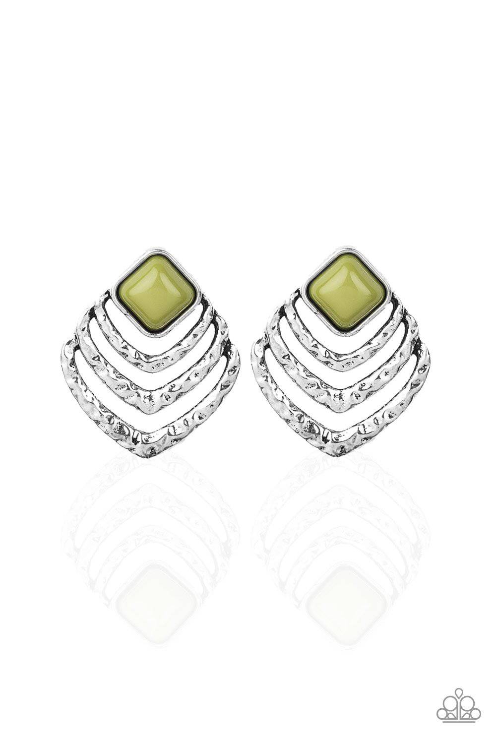 Rebel Ripple - Green Stone Post Earrings - Paparazzi Accessories - GlaMarous Titi Jewels